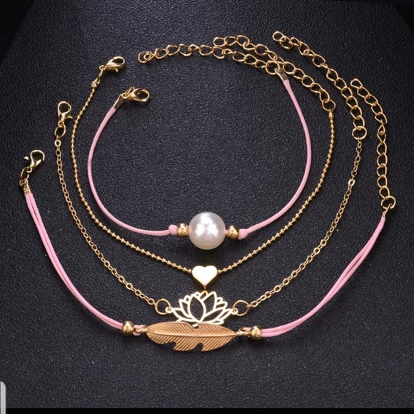4 Pcs/ Set Bohemian Leaves Heart Pearl bracelet - Picture 3 of 4